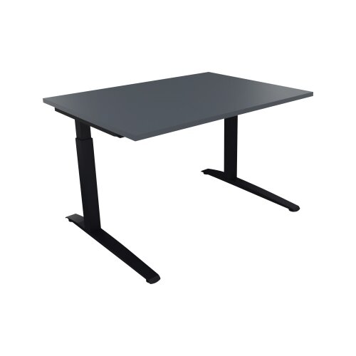 Schreibtisch all in one 1.600 x 650-850 x 700 mm (B x H x T) Flachkufe Quadratrohr lavagrau