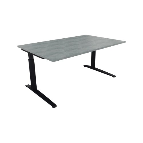 Schreibtisch all in one 1.600 x 650-850 x 1.000 mm (B x H x T) Flachkufe Quadratrohr beton hell