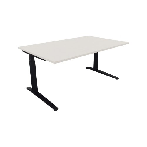 Schreibtisch all in one 1.600 x 650-850 x 1.000 mm (B x H x T) Flachkufe Quadratrohr diamantweiß