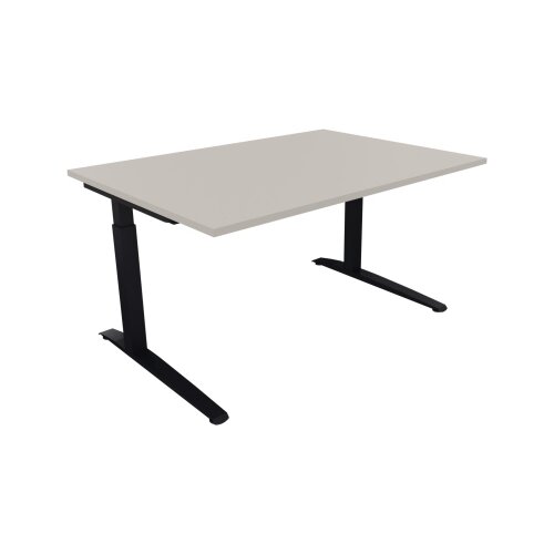 Schreibtisch all in one 1.400 x 650-850 x 1.000 mm (B x H x T) Flachkufe Quadratrohr lichtgrau
