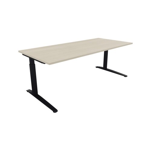 Schreibtisch all in one 2.000 x 650-850 x 900 mm (B x H x T) Flachkufe Quadratrohr akazie hell