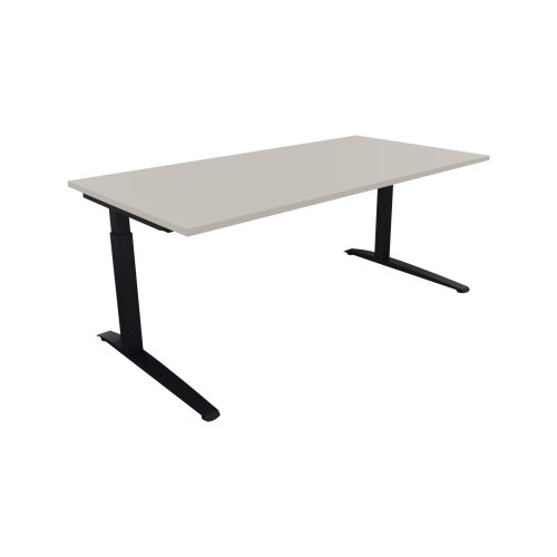 Schreibtisch all in one 1.800 x 650-850 x 900 mm (B x H x T) Flachkufe Quadratrohr lichtgrau