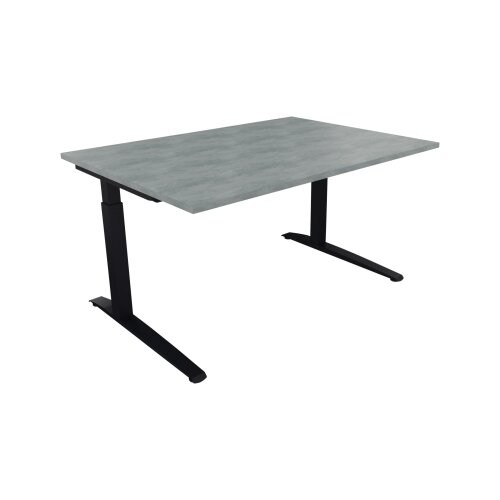 Schreibtisch all in one 1.400 x 650-850 x 1.000 mm (B x H x T) Flachkufe Quadratrohr beton hell