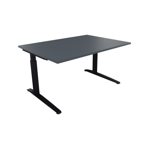 Schreibtisch all in one 1.400 x 650-850 x 1.000 mm (B x H x T) Flachkufe Quadratrohr lavagrau