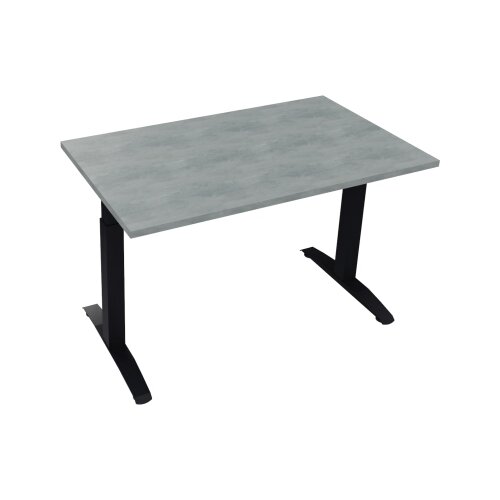 Schreibtisch all in one 1.200 x 650-850 x 700 mm (B x H x T) Flachkufe Quadratrohr beton hell