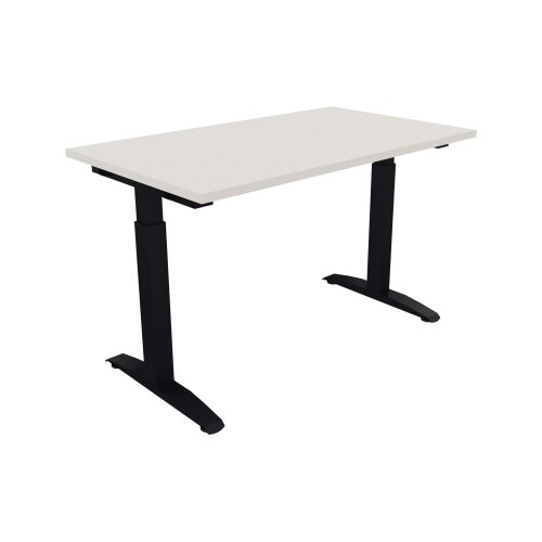 Schreibtisch all in one 1.200 x 650-850 x 700 mm (B x H x T) Flachkufe Quadratrohr diamant weiß