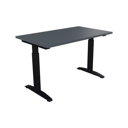 Schreibtisch all in one 1.200 x 650-850 x 700 mm (B x H x T) Flachkufe Quadratrohr lavagrau