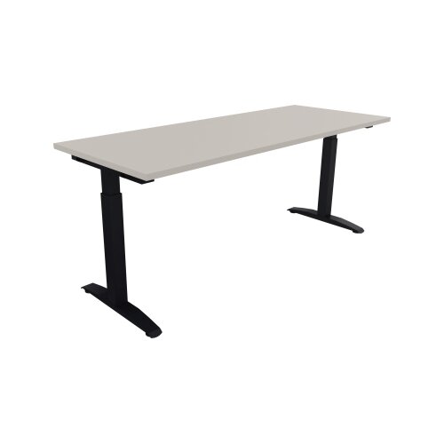 Schreibtisch all in one 1.400 x 650-850 x 700 mm (B x H x T) Flachkufe Quadratrohr lichtgrau