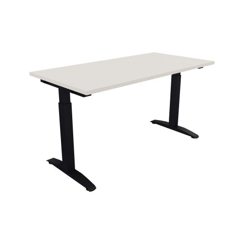 Schreibtisch all in one 1.400 x 650-850 x 700 mm (B x H x T) Flachkufe Quadratrohr diamant weiß