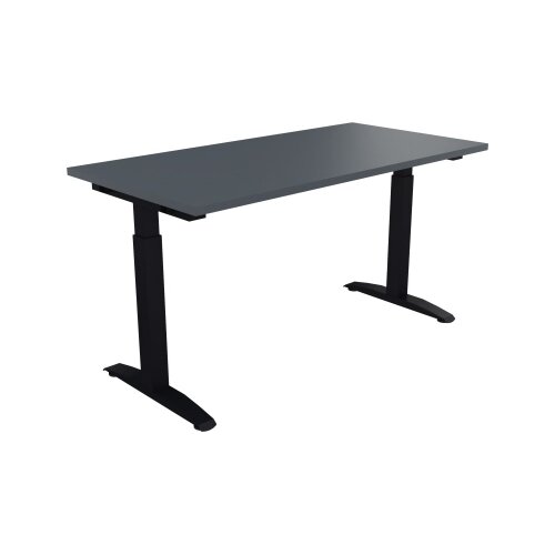 Schreibtisch all in one 1.400 x 650-850 x 700 mm (B x H x T) Flachkufe Quadratrohr lavagrau