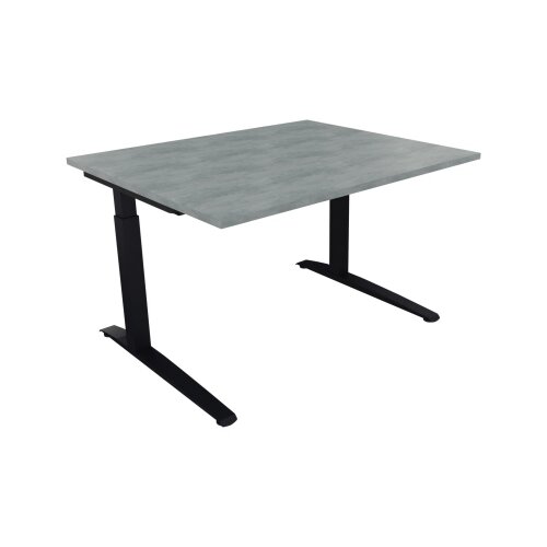 Schreibtisch all in one 1.200 x 650-850 x 1.000 mm (B x H x T) Flachkufe Quadratrohr beton hell