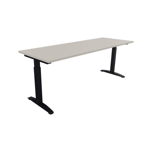 Schreibtisch all in one 2.000 x 650-850 x 700 cm (B x H x T) Flachkufe Quadratrohr lichtgrau