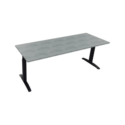 Schreibtisch all in one 2.000 x 650-850 x 700 mm (B x H x T) Flachkufe Quadratrohr beton hell