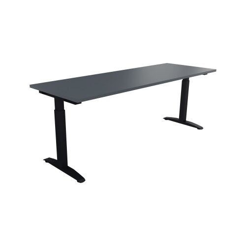 Schreibtisch all in one 2.000 x 650-850 x 700 mm (B x H x T) Flachkufe Quadratrohr lavagrau
