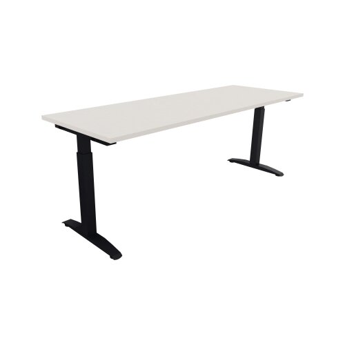 Schreibtisch all in one 2.000 x 650-850 x 700 mm (B x H x T) Flachkufe Quadratrohr diamant weiß