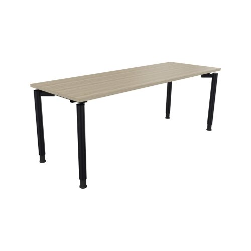 Schreibtisch all in one 2.000 x 680-820 x 700 mm (B x H x T) Vierfuß Rundrohr eiche natur