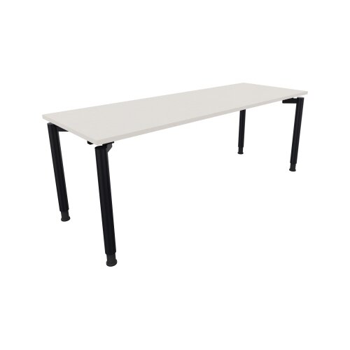 Schreibtisch all in one 2.000 x 680-820 x 700 mm (B x H x T) Vierfuß Rundrohr diamant weiß