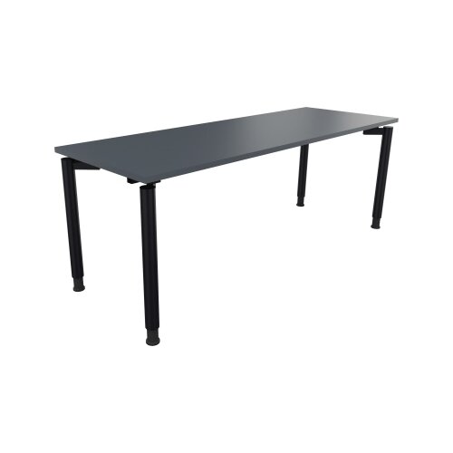 Schreibtisch all in one 2.000 x 680-820 x 700 mm (B x H x T) Vierfuß Rundrohr lavagrau