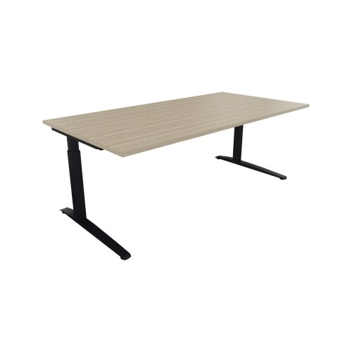 Schreibtisch all in one 2.000 x 650-850 x 1.000 mm (B x H x T) Flachkufe Quadratrohr eiche natur