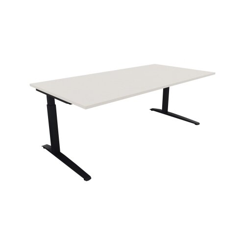 Schreibtisch all in one 2.000 x 650-850 x 1.000 mm (B x H x T) Flachkufe Quadratrohr diamantweiß