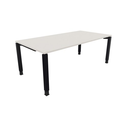 Schreibtisch all in one 2.000 x 680-820 x 1.000 mm (B x H x T) Vierfuß Quadratrohr diamantweiß