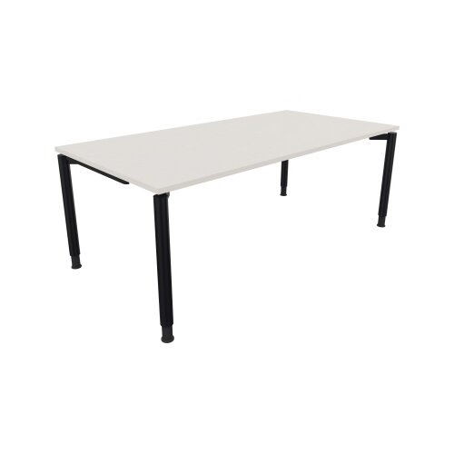 Schreibtisch all in one 2.000 x 680-820 x 1.000 mm (B x H x T) Vierfuß Rundrohr diamantweiß