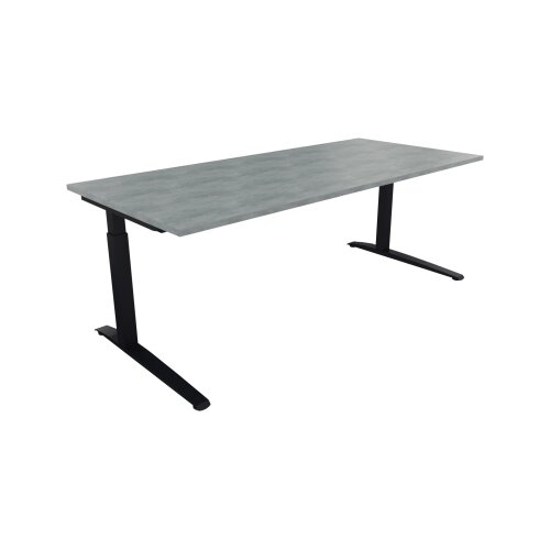 Schreibtisch all in one 2.000 x 650-850 x 900 mm (B x H x T) Flachkufe Quadratrohr beton hell