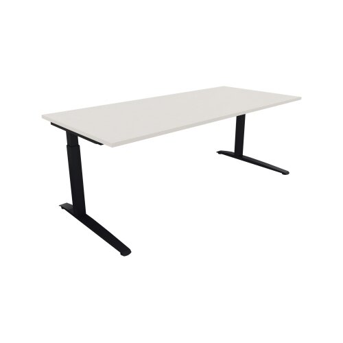 Schreibtisch all in one 2.000 x 650-850 x 900 mm (B x H x T) Flachkufe Quadratrohr diamantweiß
