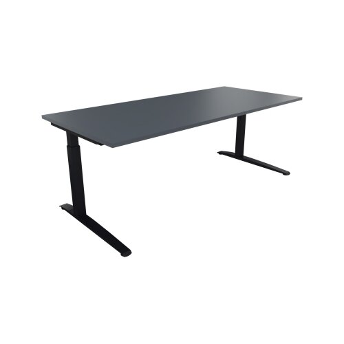 Schreibtisch all in one 2.000 x 650-850 x 900 mm (B x H x T) Flachkufe Quadratrohr lavagrau