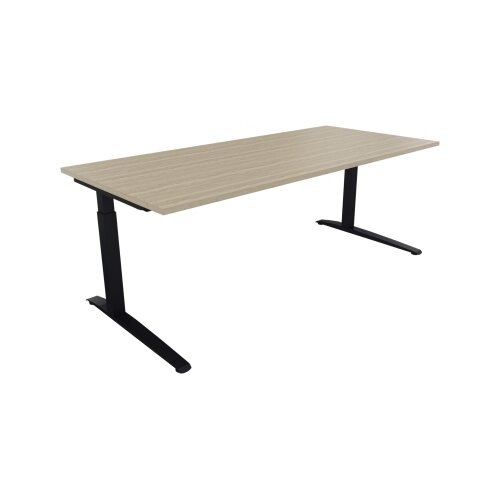 Schreibtisch all in one 2.000 x 650-850 x 900 mm (B x H x T) Flachkufe Quadratrohr eiche natur