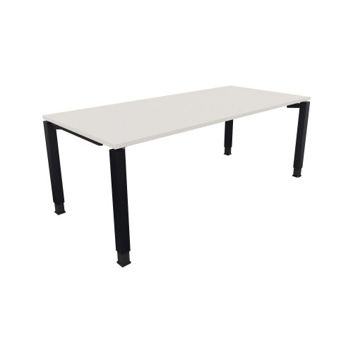 Schreibtisch all in one 2.000 x 680-820 x 900 mm (B x H x T) Vierfuß Quadratrohr diamantweiß