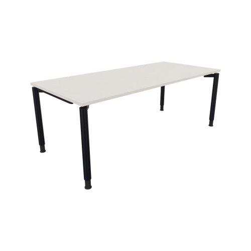 Schreibtisch all in one 2.000 x 680-820 x 900 mm (B x H x T) Vierfuß Rundrohr diamantweiß