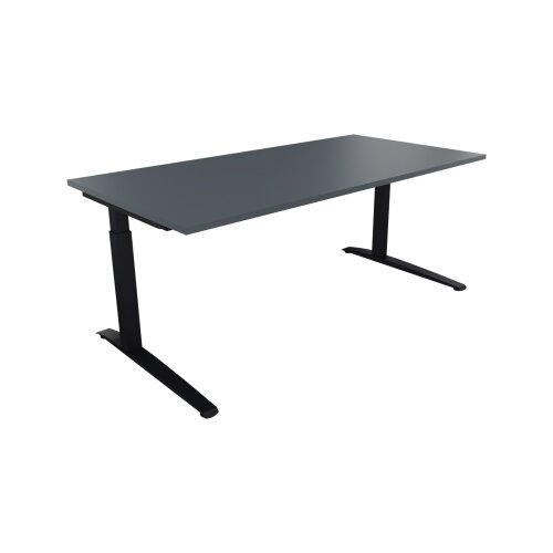 Schreibtisch all in one 1.800 x 650-850 x 900 mm (B x H x T) Flachkufe Quadratrohr lavagrau