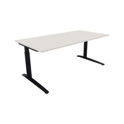 Schreibtisch all in one 1.800 x 650-850 x 900 mm (B x H x T) Flachkufe Quadratrohr diamantweiß