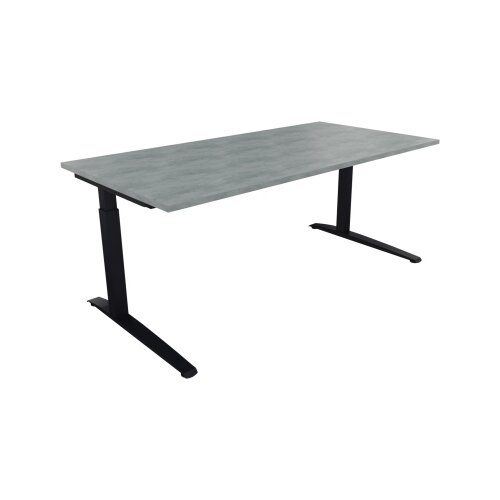Schreibtisch all in one 1.800 x 650-850 x 900 mm (B x H x T) Flachkufe Quadratrohr beton hell