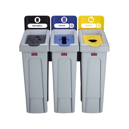 Rubbermaid Abfallsammelsystem SLIM JIM® RECYCLING 3 Sortierfächer schwarz, blau, gelb