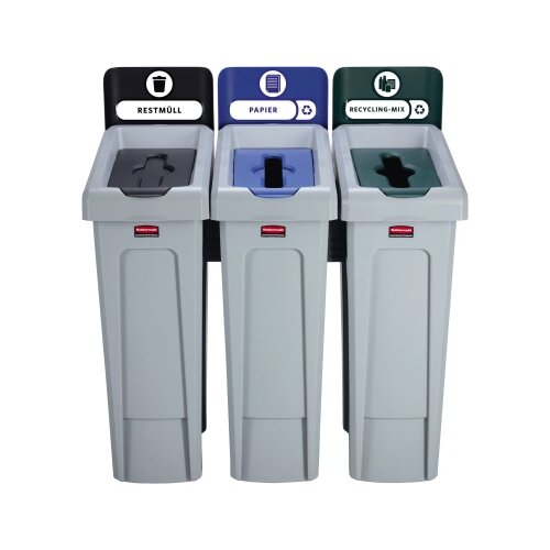 Rubbermaid Abfallsammelsystem SLIM JIM® RECYCLING 3 Sortierfächer schwarz, blau, grün