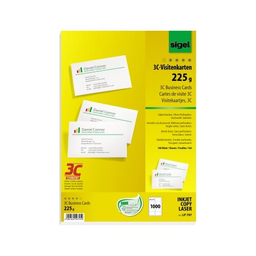 SIGEL Visitenkarte 225 g/m² ohne abgerundete Ecken 1.000 St./Pack.