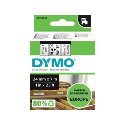 DYMO® Schriftbandkassette D1 24 mm x 7 m (B x L) Kunststoff, 100 % recycelt weiß
