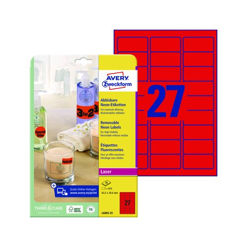Avery Zweckform Neonetikett 63,5 x 29,6 mm (B x H)