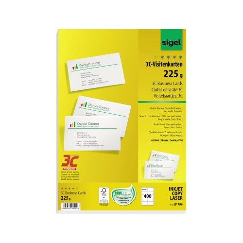SIGEL Visitenkarte 225 g/m² ohne abgerundete Ecken 400 St./Pack.