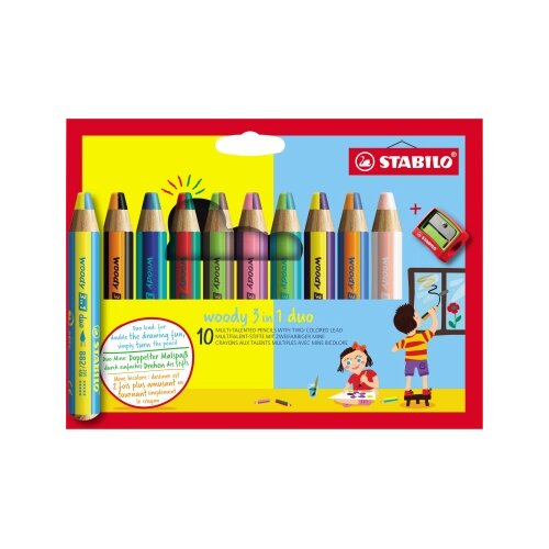 STABILO® Buntstift woody 3 in 1 duo inkl. Spitzer 10 St./Pack.