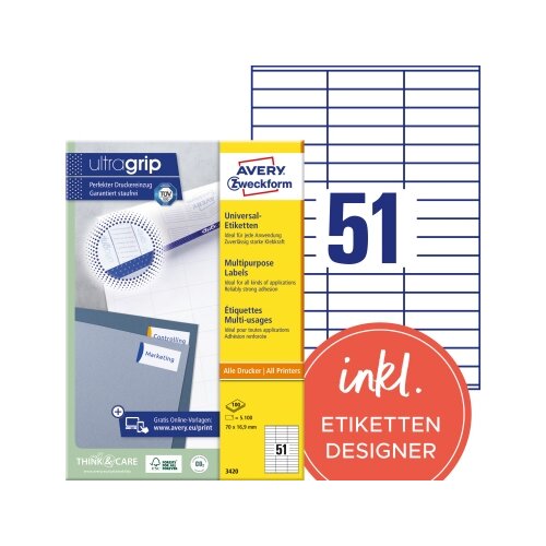 Avery Zweckform Universaletikett ultragrip 70 x 16,9 mm (B x H)