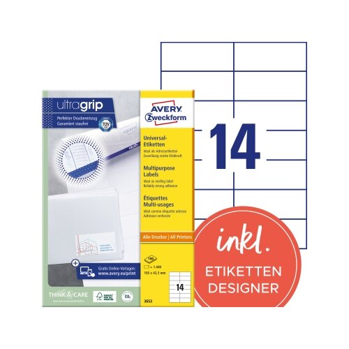 Avery Zweckform Universaletikett ultragrip 105 x 42,3 mm (B x H)