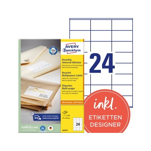 Avery Zweckform Universaletikett Recycling 70 x 36 mm (B x H)