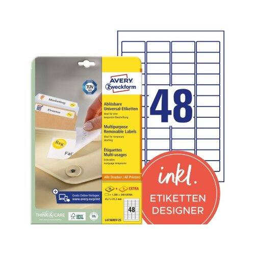 Avery Zweckform Universaletikett 45,7 x 21,2 mm (B x H)
