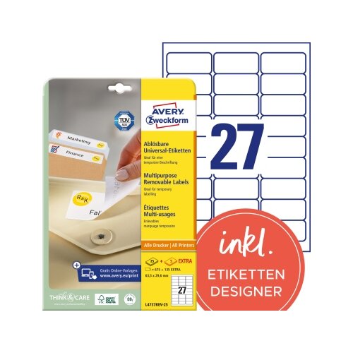 Avery Zweckform Universaletikett 63,5 x 29,6 mm (B x H)