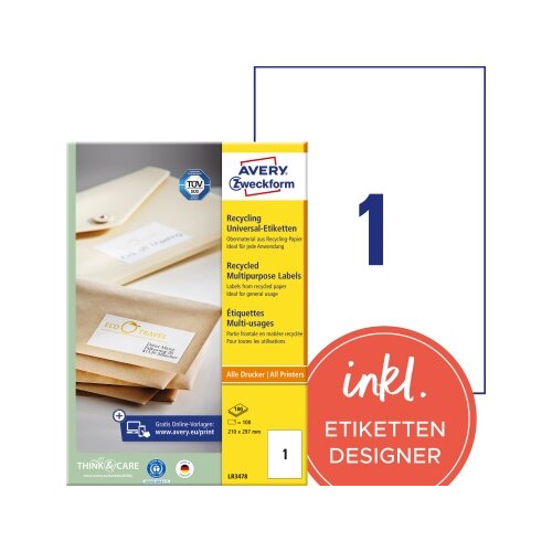 Avery Zweckform Universaletikett Recycling 210 x 297 mm (B x H)