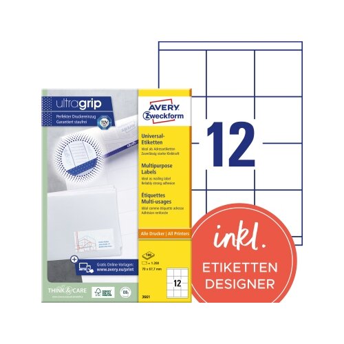 Avery Zweckform Universaletikett ultragrip 70 x 67,7 mm (B x H)