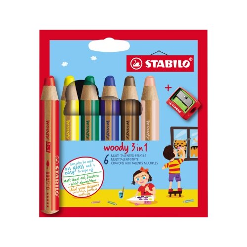 STABILO® Buntstift woody 3 in 1 inkl. Spitzer 6 St./Pack.
